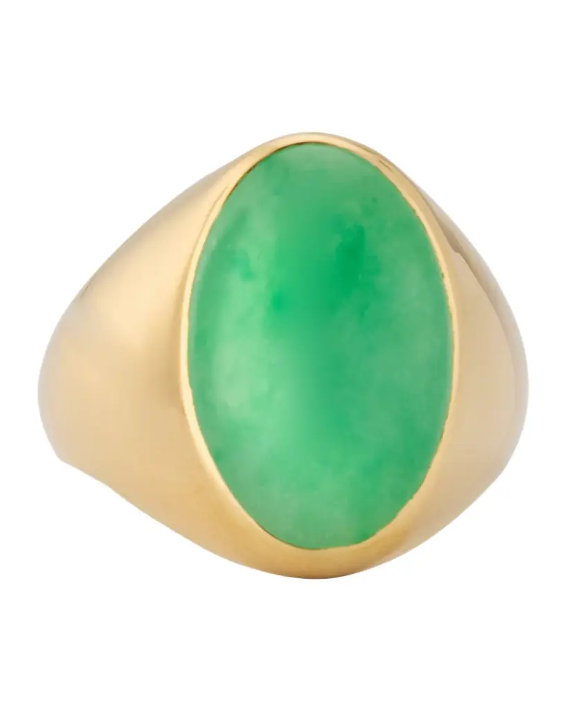 NM Estate Estate 20K Yellow Gold Jadeite Gypsy Gents Ring, Size 10