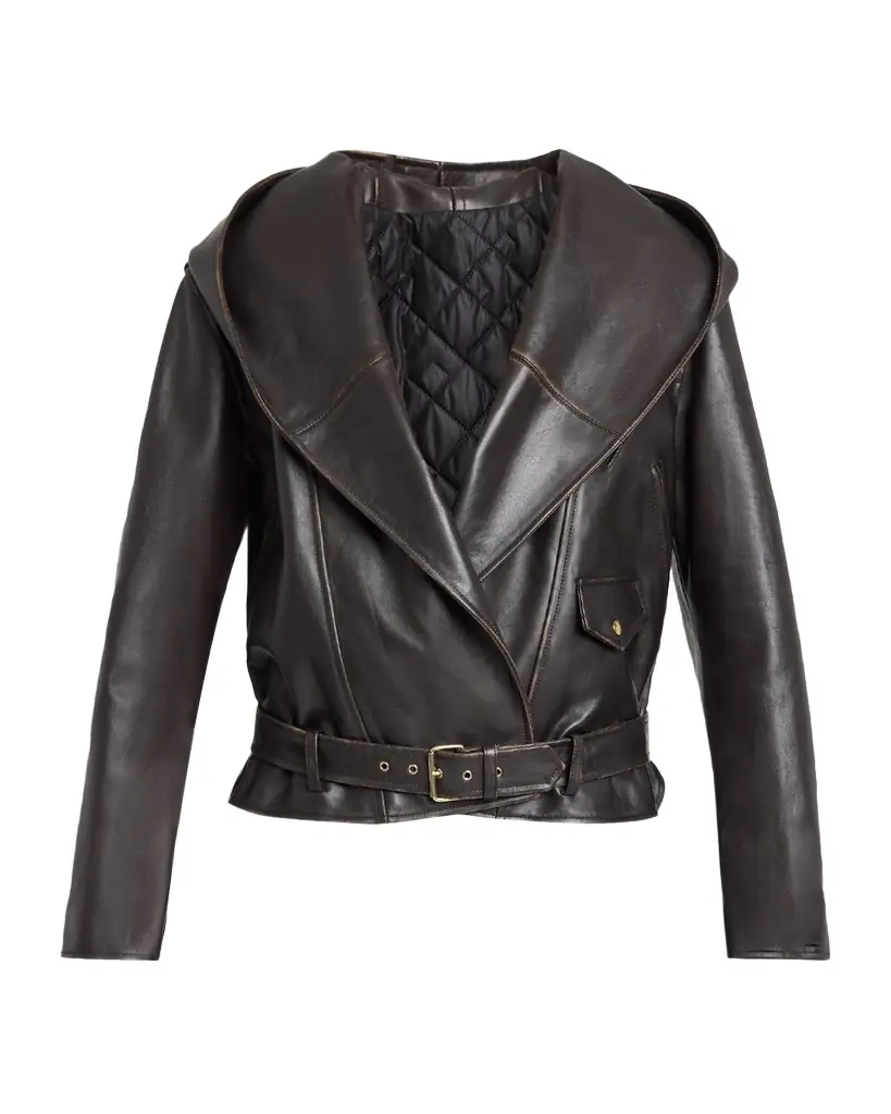 ALAIA Leather Hooded Biker Jacket