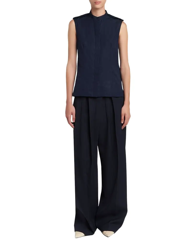 Jil Sander Ruffle-Shoulder Sleeveless Button-Down Shirt