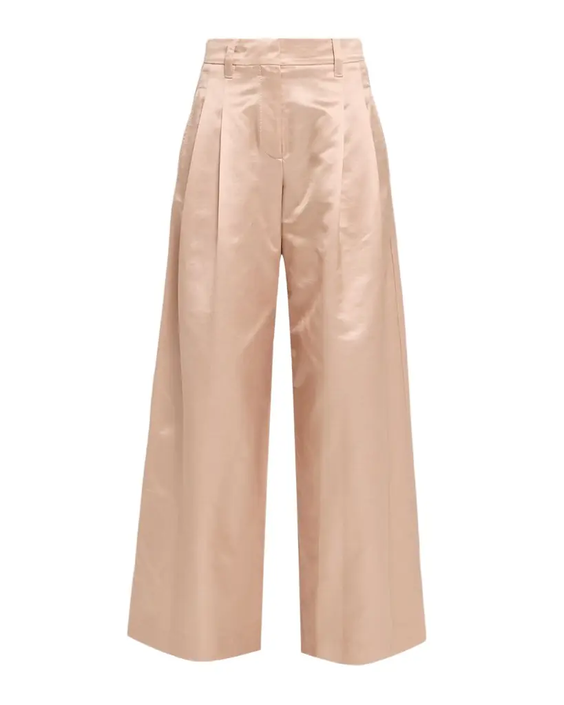 Brunello Cucinelli Pleated Cotton-Silk Wide-Leg Pants