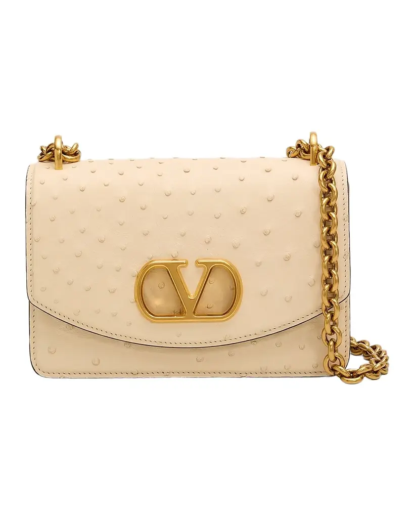 Valentino Garavani Vain Ostrich Leather Shoulder Bag