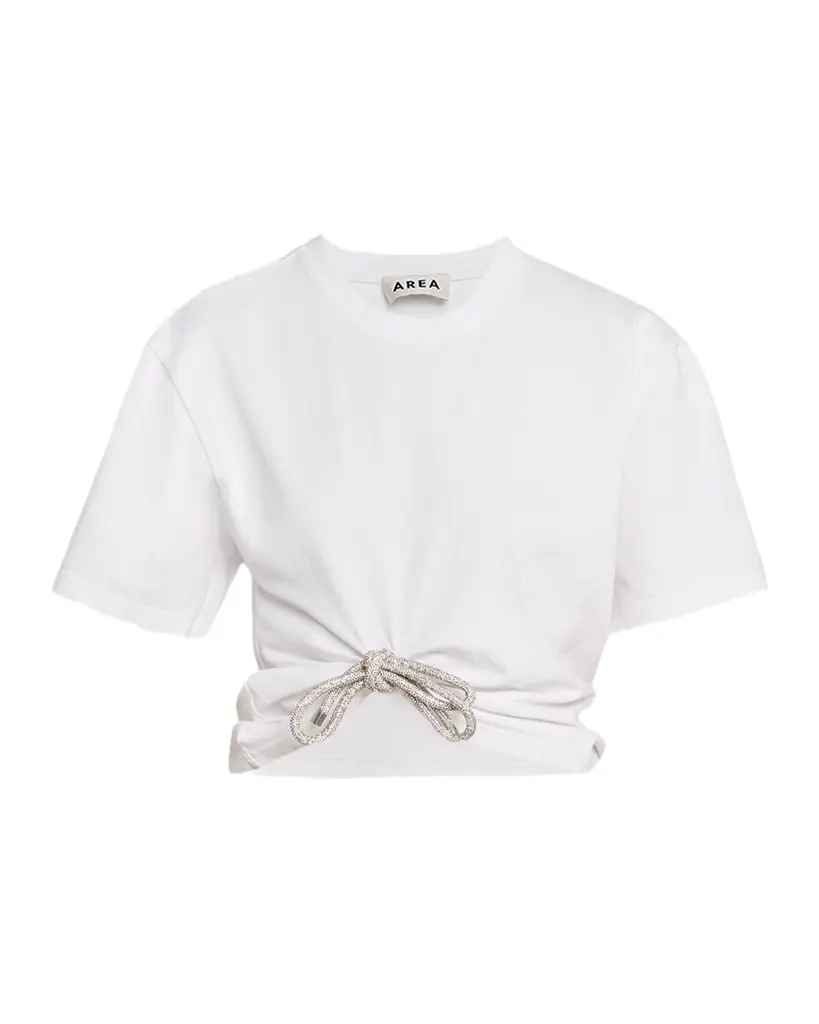 AREA Crystal Bow Crop T-Shirt