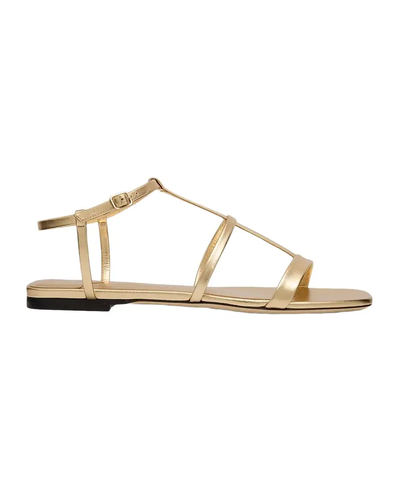 Jimmy Choo Gwynn Metallic Leather Strappy Flat Sandals