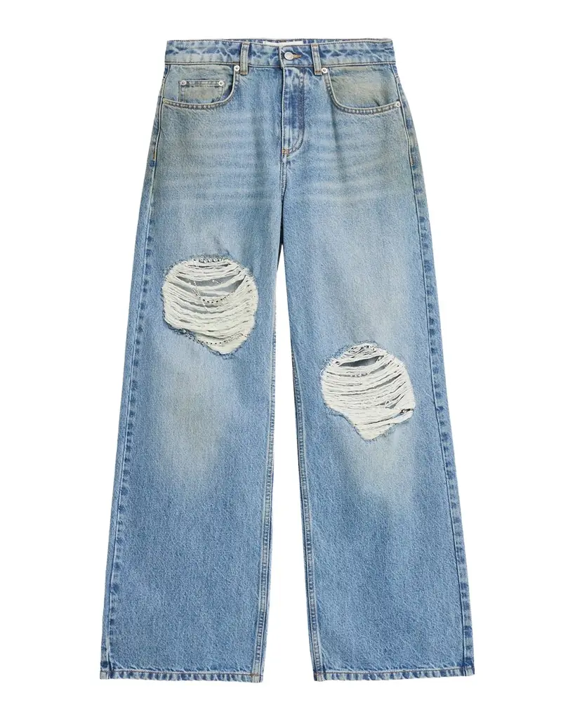 AREA Crystal Fray Relaxed-Leg Jeans