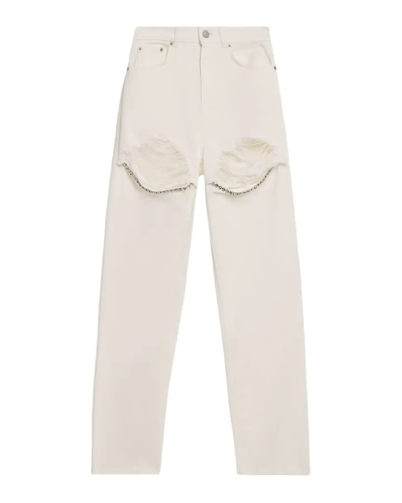 AREA Crystal Fray Slim-Leg Jeans