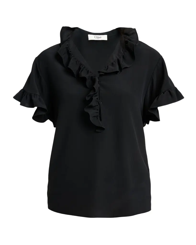 Chloe Ruffle Short-Sleeve Silk Crepe De Chine Top