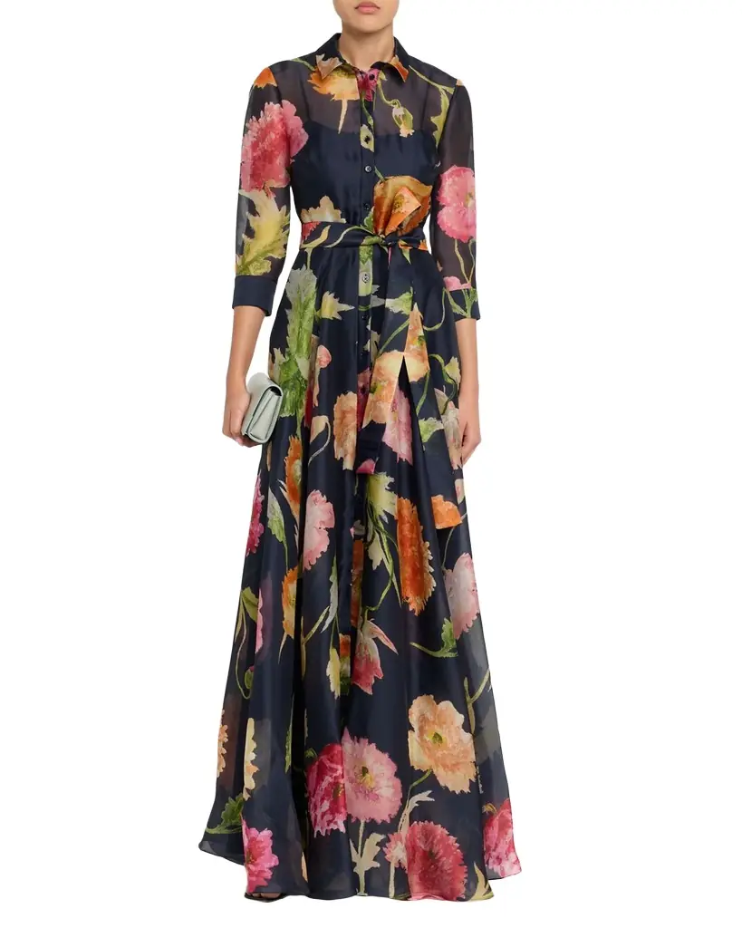 Carolina Herrera Floral Silk Chiffon Belted Trench Gown