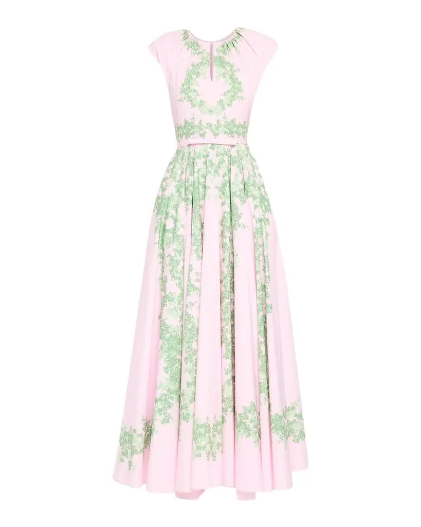 Giambattista Valli Garland Cotton Gathered Cap-Sleeve Maxi Dress