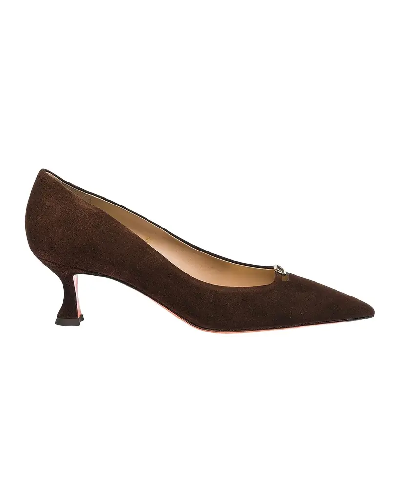 Santoni 55mm Sabine Suede Buckle Pumps