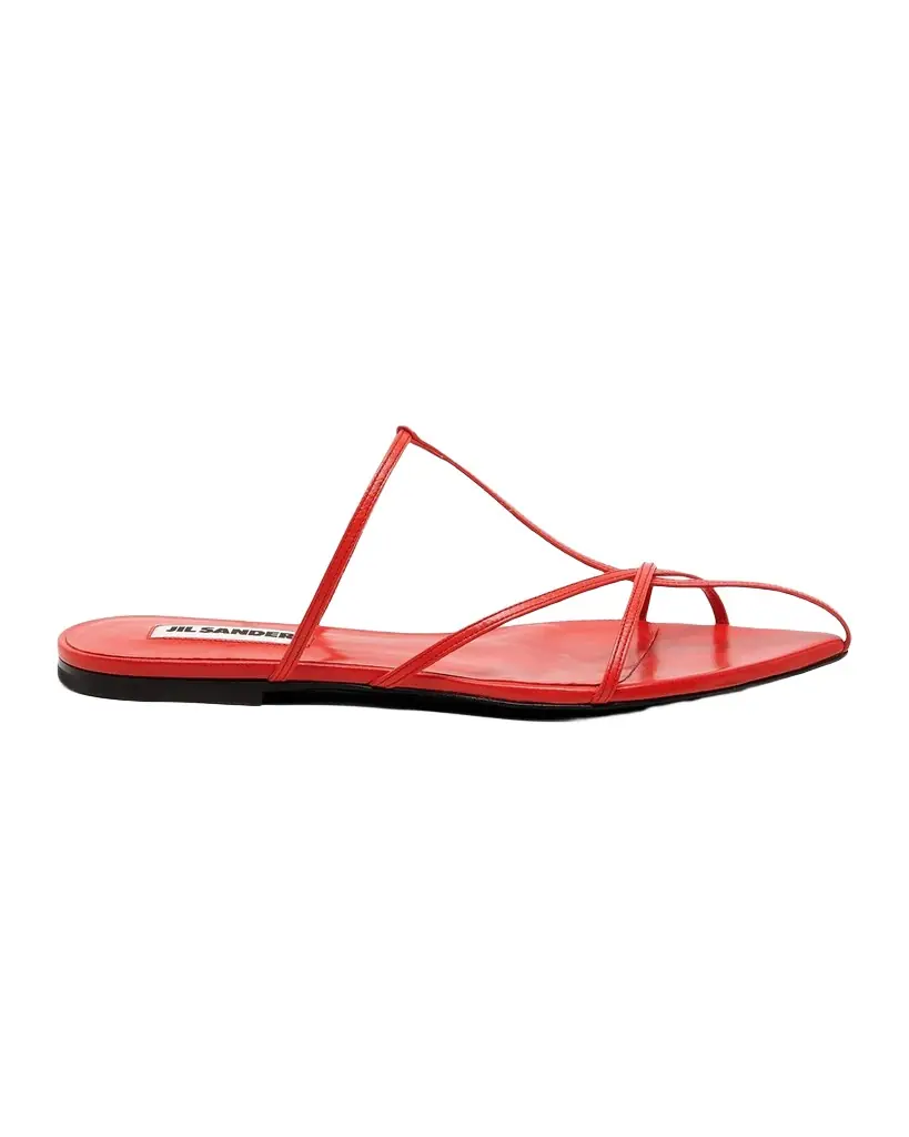 Jil Sander Strappy Leather Flat Slide Sandals