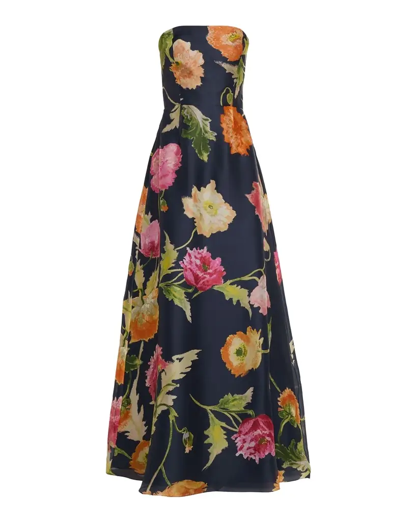 Carolina Herrera Strapless A-Line Floral Silk Gown