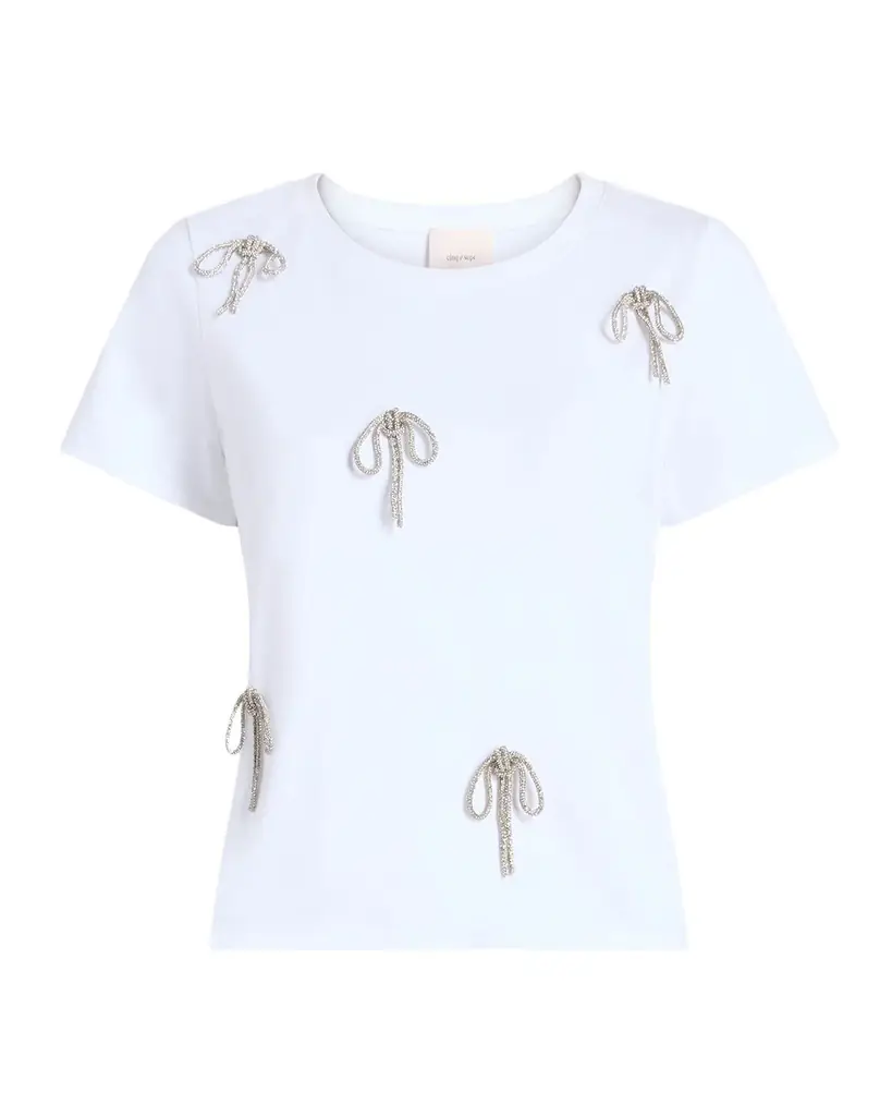 Cinq a Sept Corded Rhinestone Bow Shrunken Tee