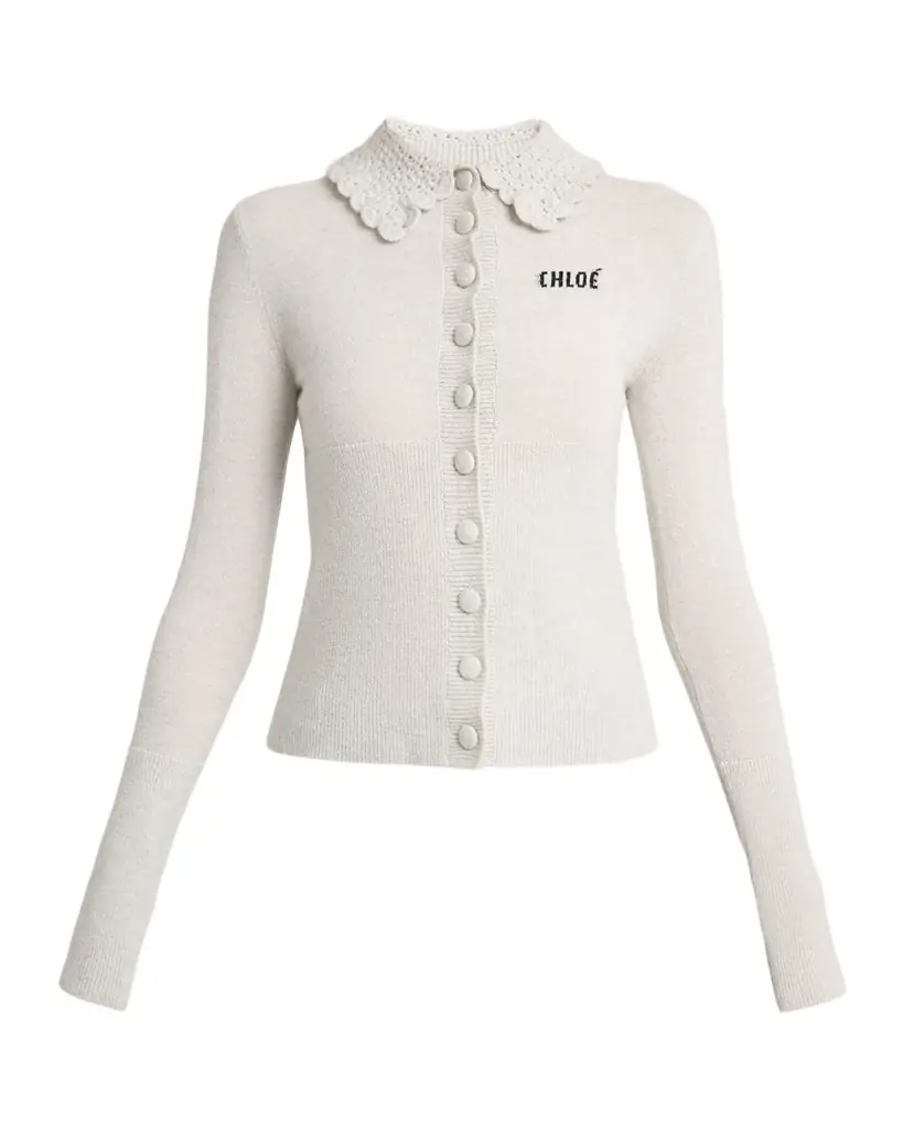 Chloe Crochet Collared Wool Cardigan