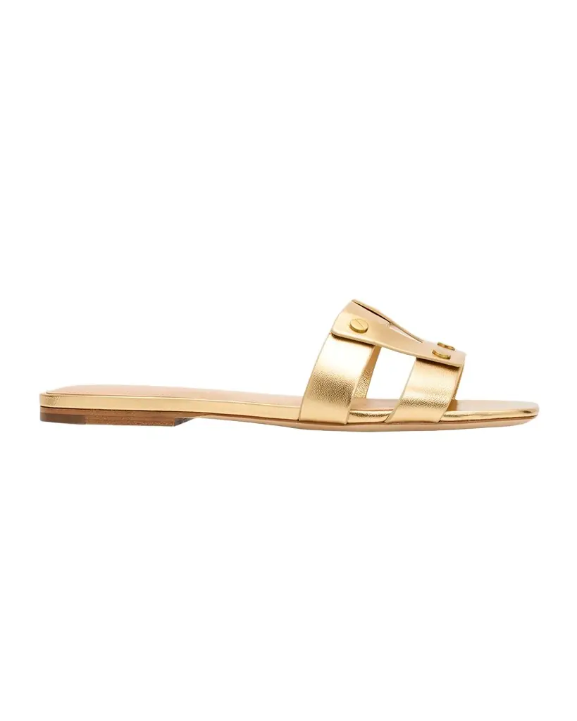 Veronica Beard Via Metallic Leather Flat Slide Sandals