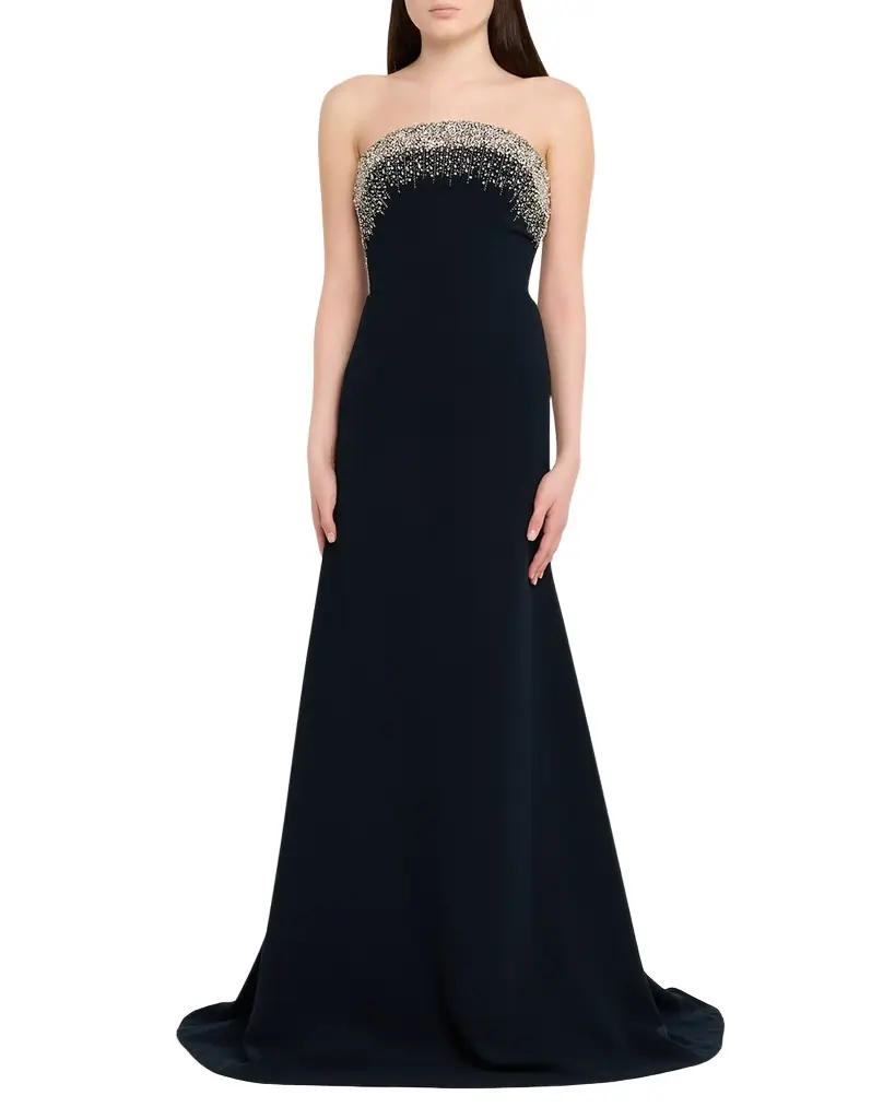 Naeem Khan Crystal Embroidered Strapless Trumpet Gown
