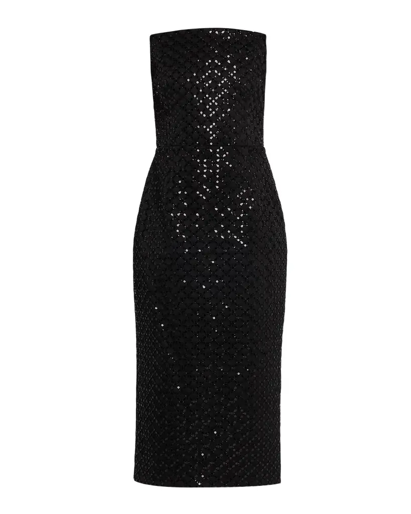 REBECCA VALLANCE Neve Strapless Beaded Bodycon Midi Dress