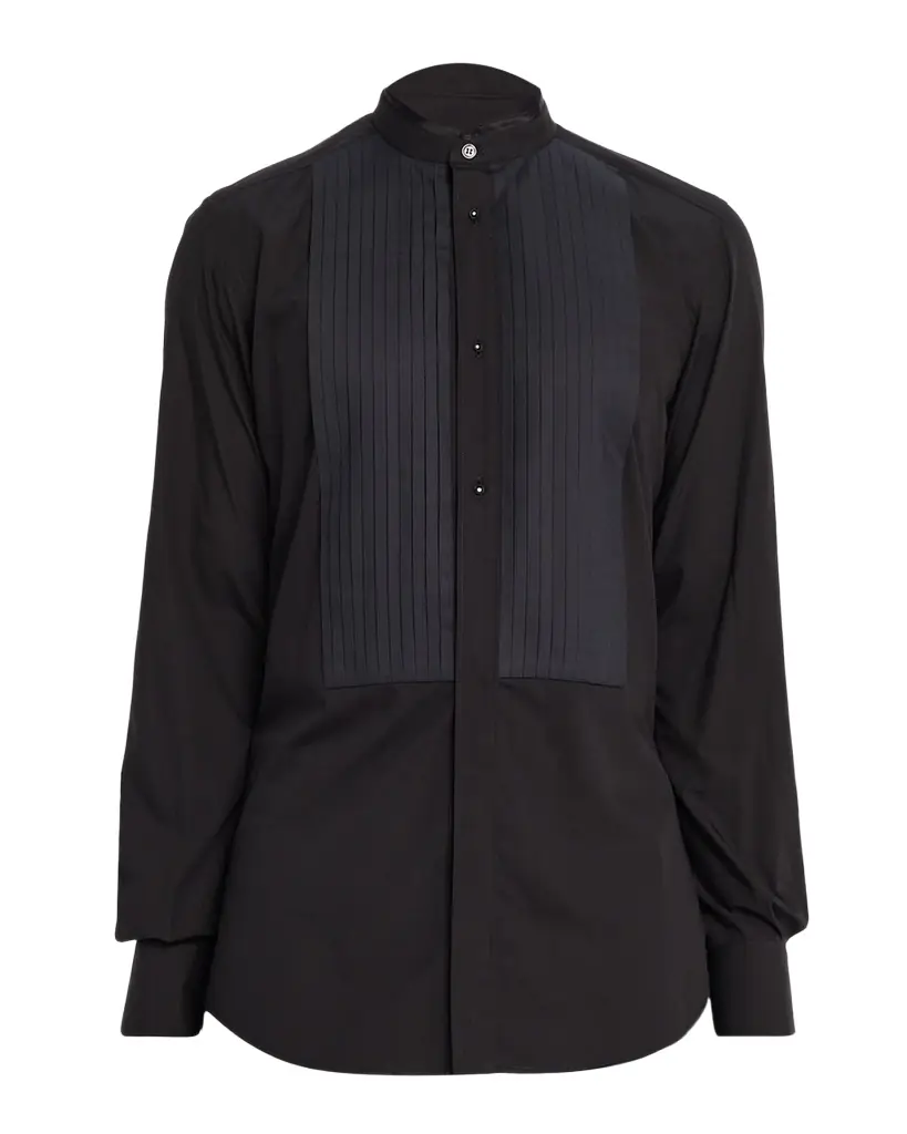 Dolce & Gabbana Men 's Cotton Pleated Plastron Band Collar Dress Shirt - Women's Clothing