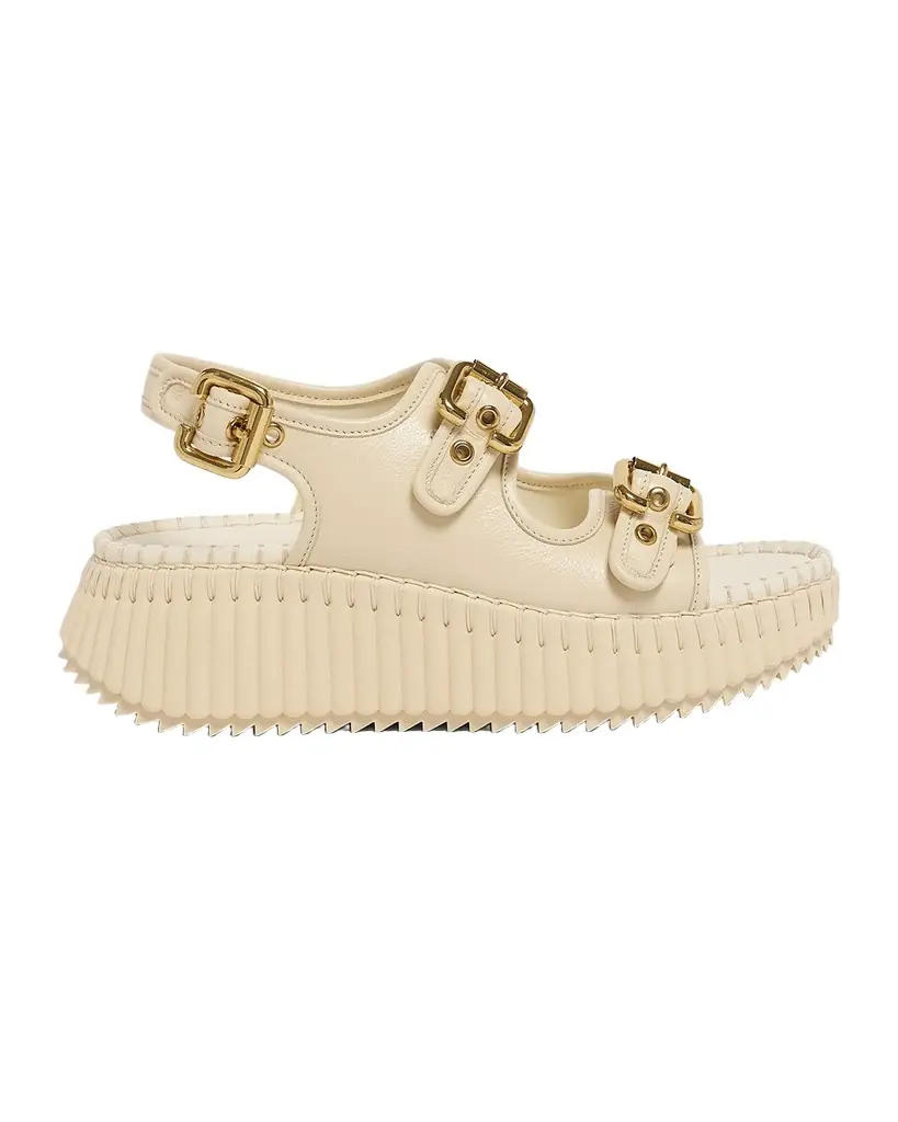 Chloe 50mm Nama Leather Wedge Sandals