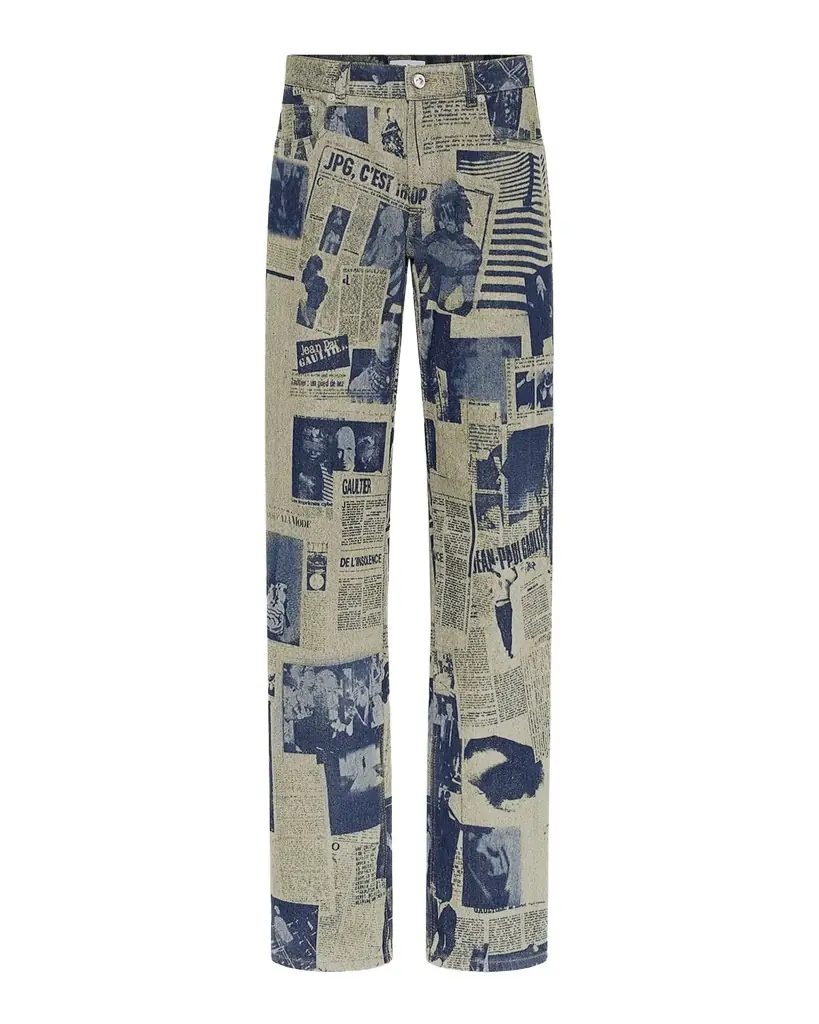 Jean Paul Gaultier Newspaper-Print Straight-Leg Jeans