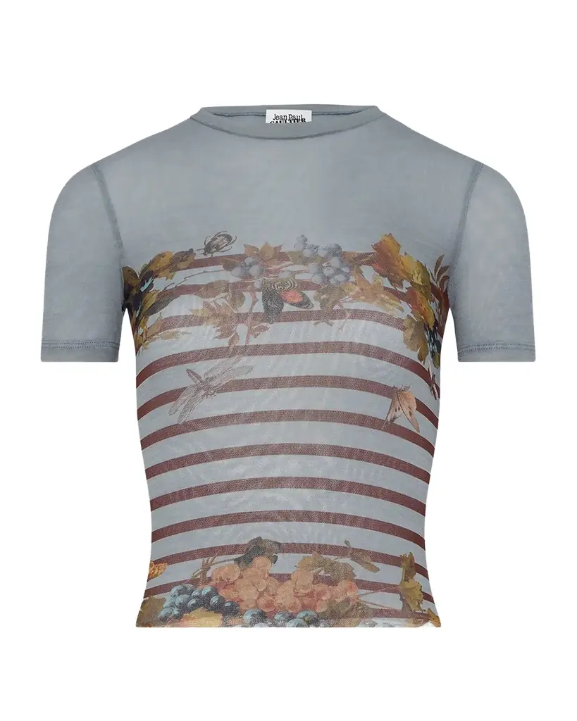 Jean Paul Gaultier Mariniere Grape Print Mesh Baby Tee