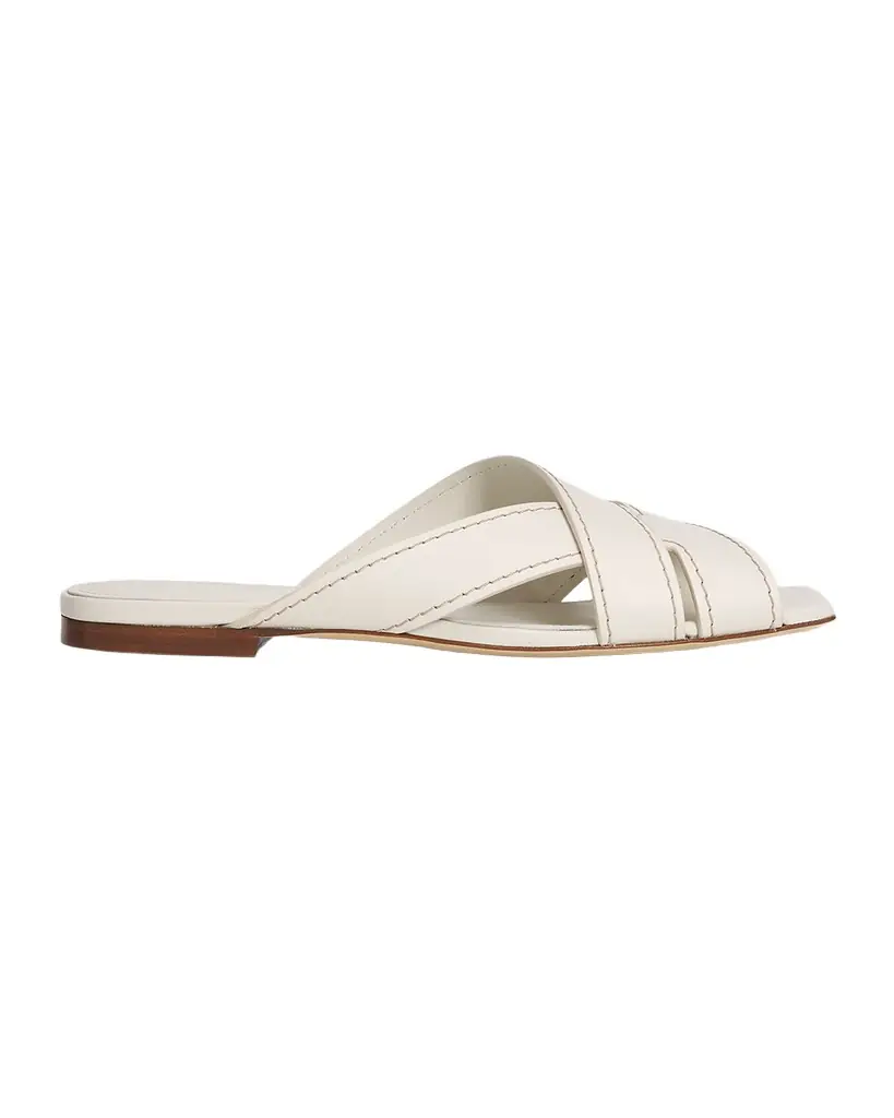 Tod 's T-Strap Leather Flat Slide Sandals