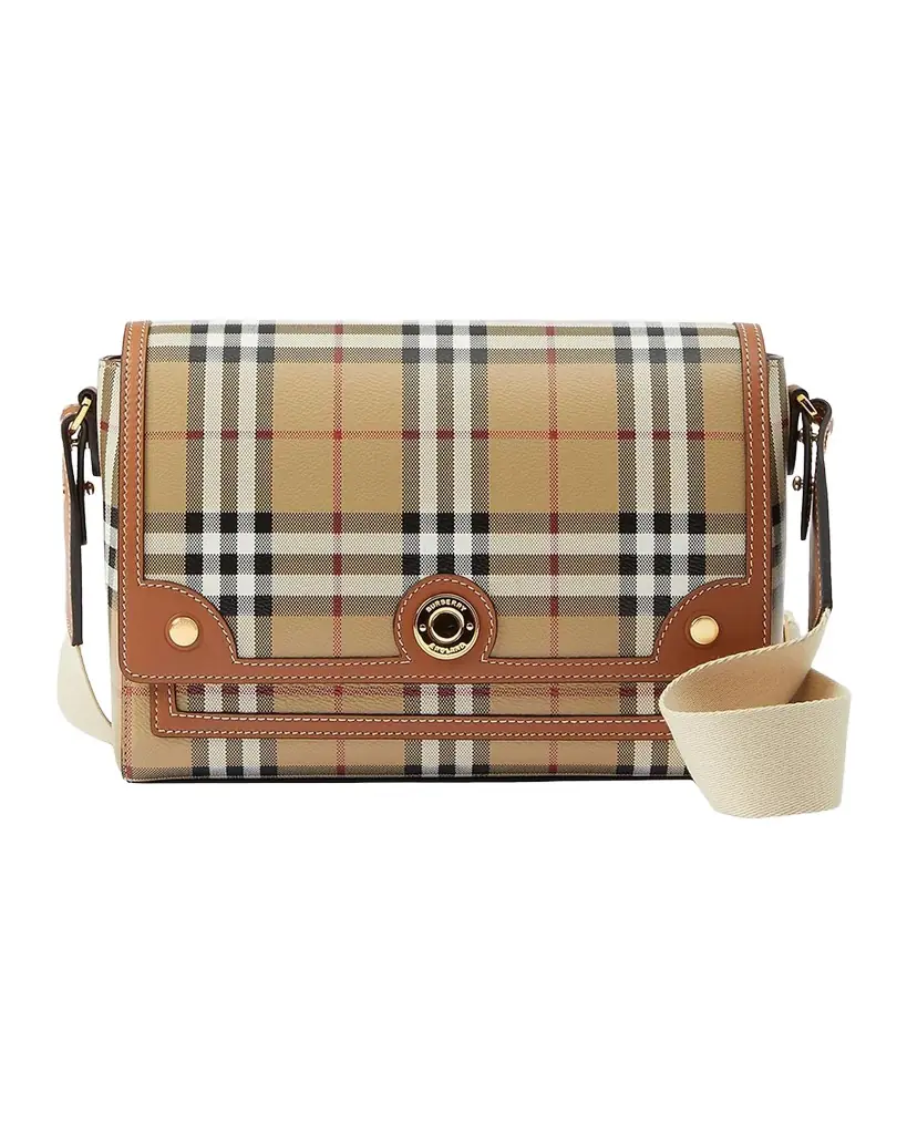 Burberry Note Coated Check Crossbody Bag