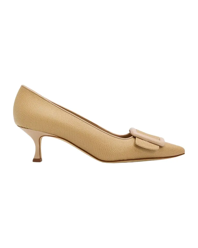 Manolo Blahnik 50mm Maysale Embossed Leather Slingback Pumps