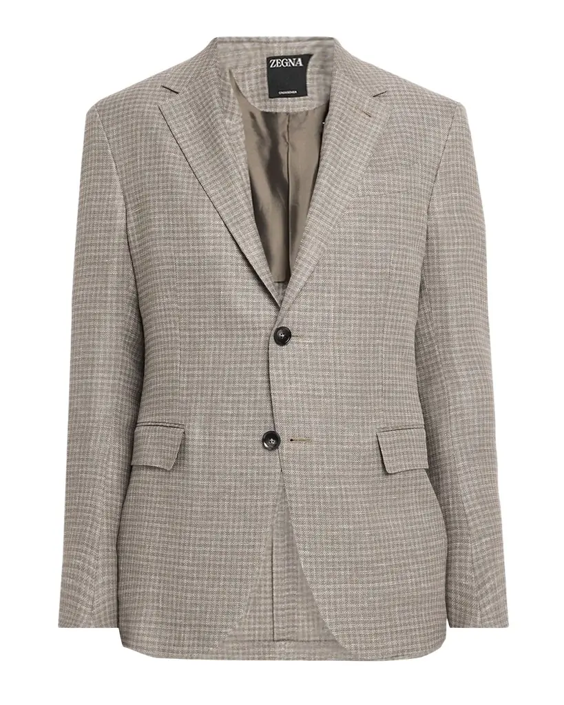 ZEGNA Men 's Linen and Wool Check Single-Breasted Jacket