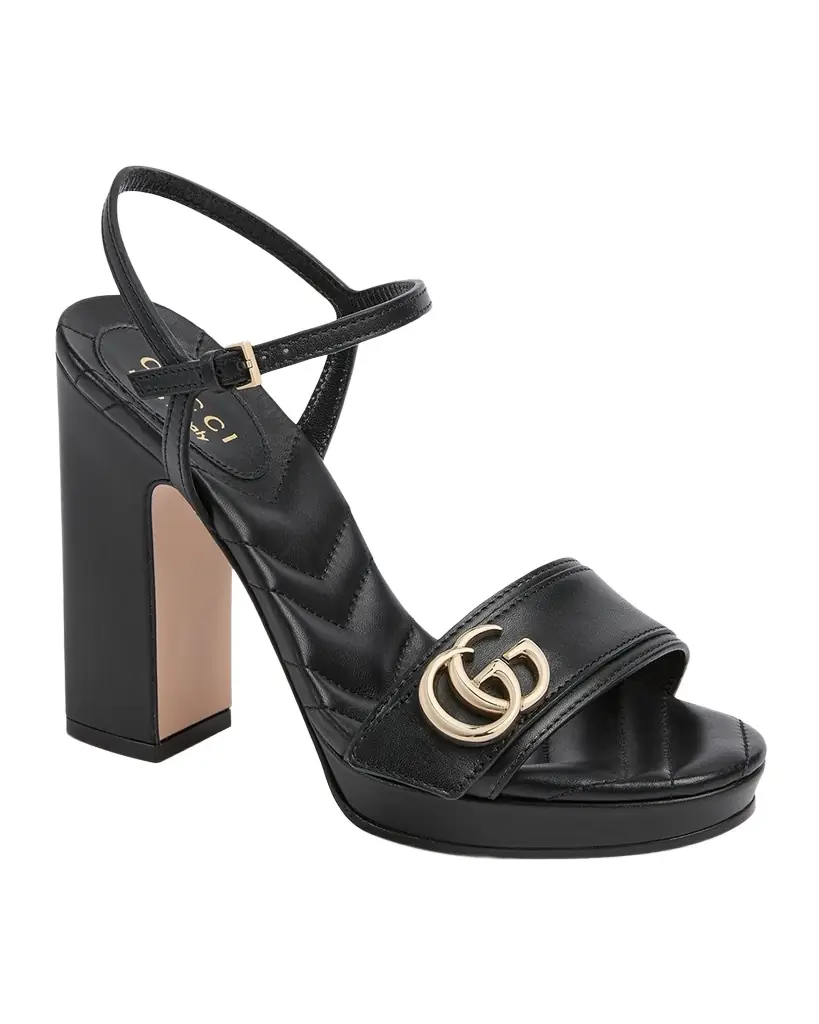 Gucci 95mm GG Marmont Leather Platform Sandals
