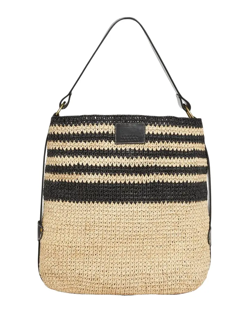 Isabel Marant Bayia Striped Raffia Bucket Bag