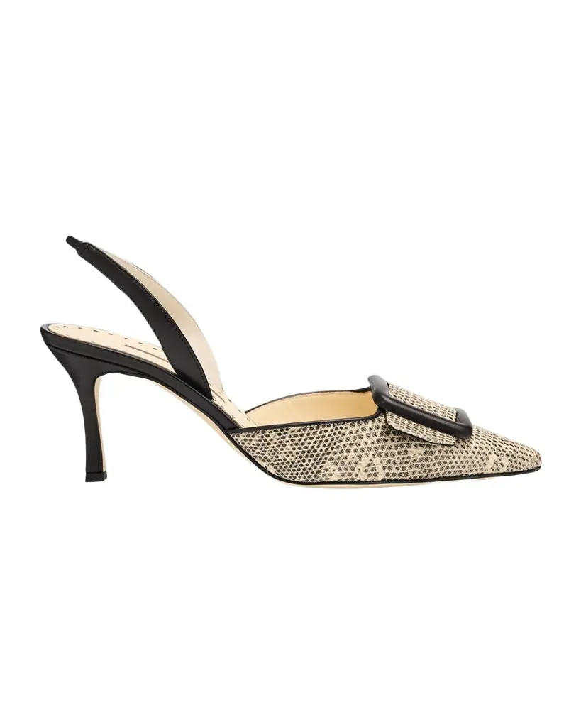 Manolo Blahnik 70mm Mayslibi Embossed Leather Slingback Pumps