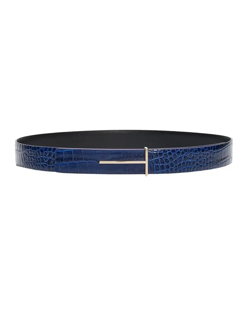 TOM FORD Slim T Croc-Embossed Leather Belt