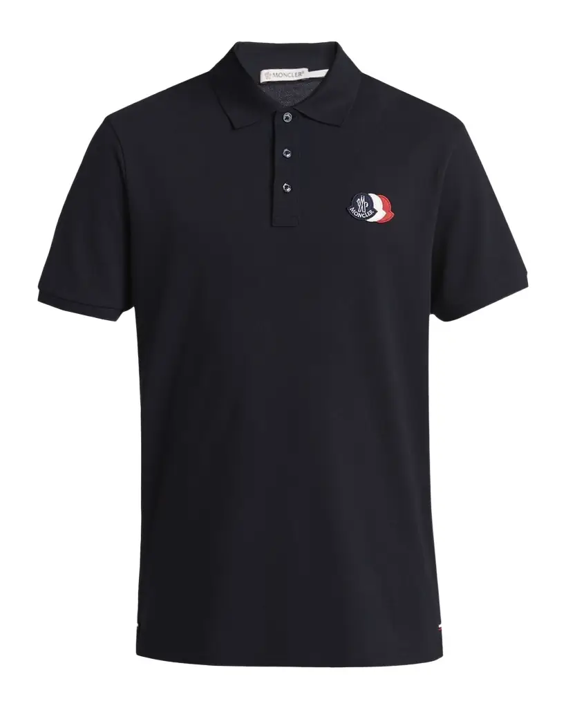 Moncler Men 's Cotton Pique Tricolor Logo Patch Polo Shirt
