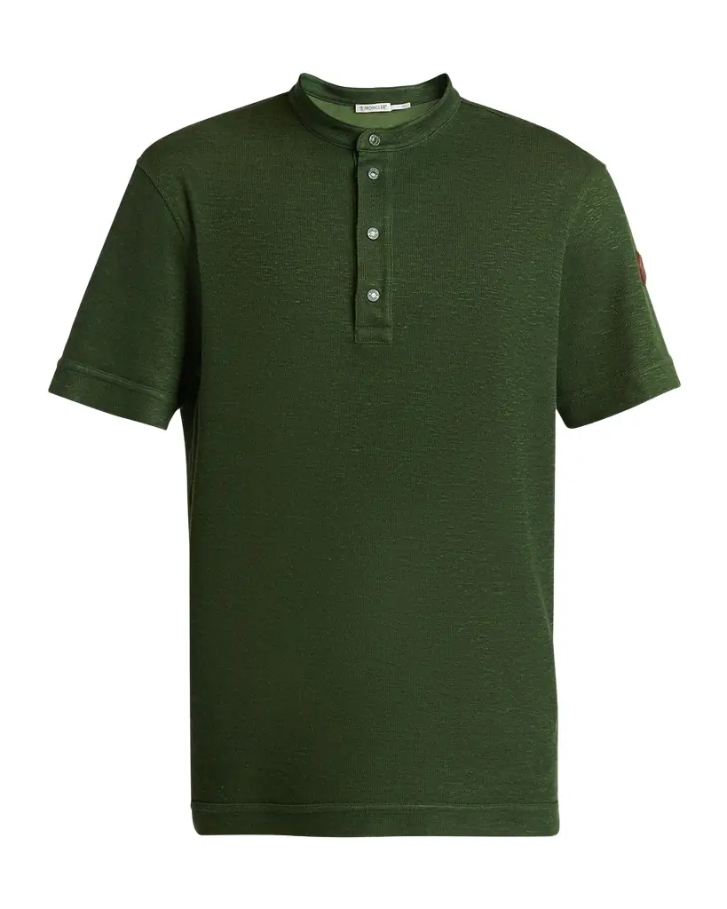 Moncler Men 's Flax Polo Shirt with Leather Logo
