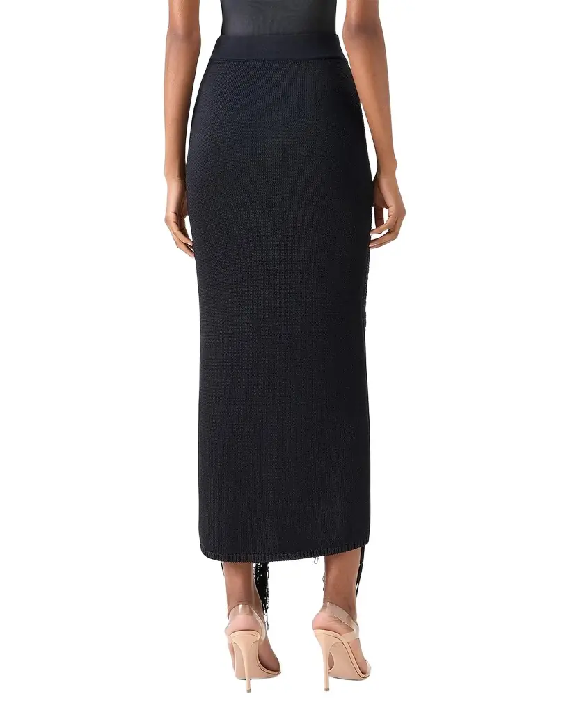Akris Draped Fringe Silk Knit Midi Pencil Skirt
