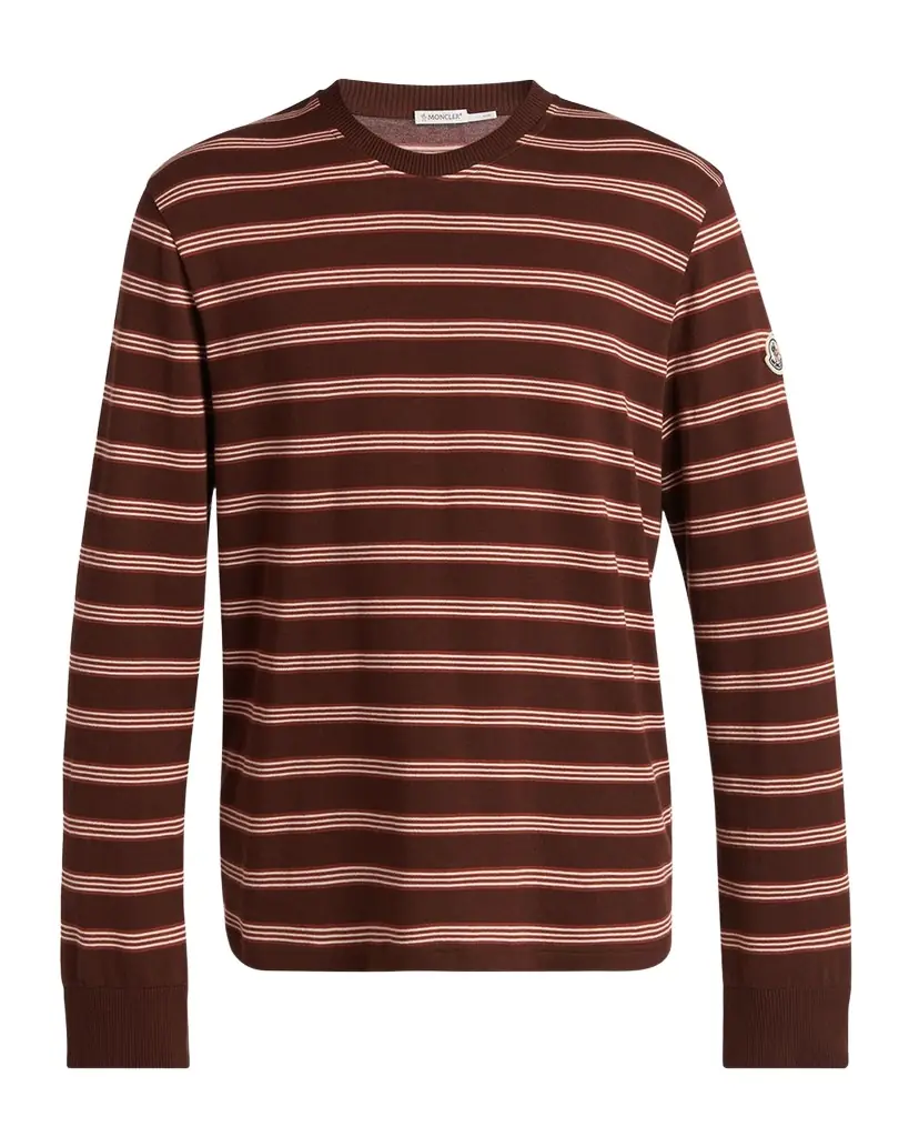 Moncler Men 's Cotton Triple-Stripe Crewneck Long-Sleeve T-Shirt