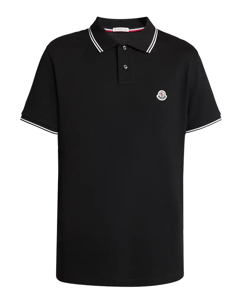 Moncler Men 's Cotton Pique Polo Shirt with Felt Logo