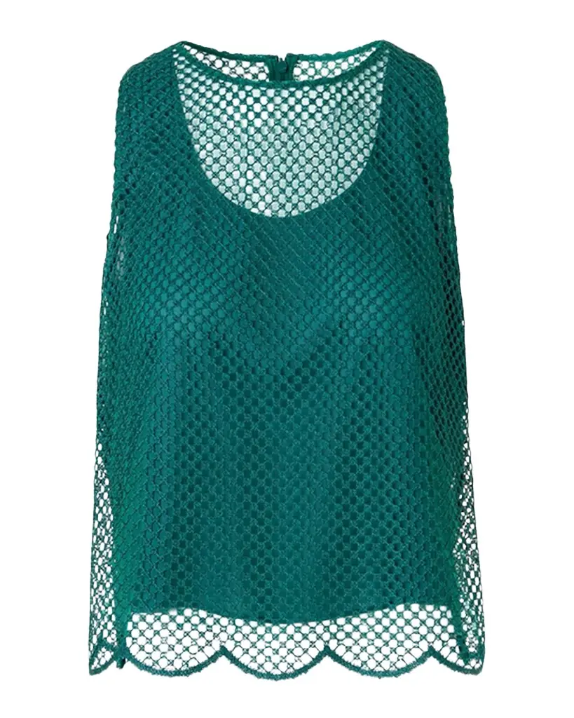 Akris Grid Embroidered Scalloped Sleeveless Blouse