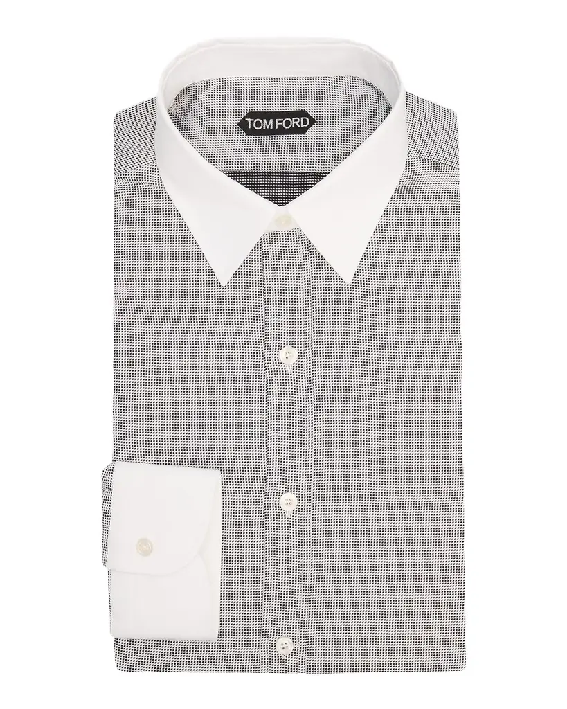 TOM FORD Men 's Micro-Houndstooth Cotton Dress Shirt