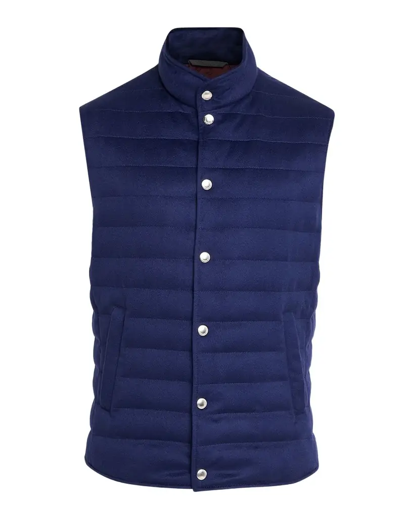Brunello Cucinelli Men 's Cashmere Padded Down Snap-Front Vest