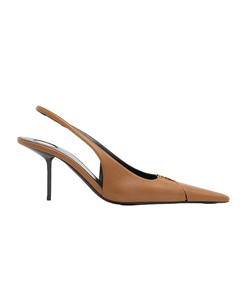 Saint Laurent 75mm Babylone Leather YSL Slingback Pumps