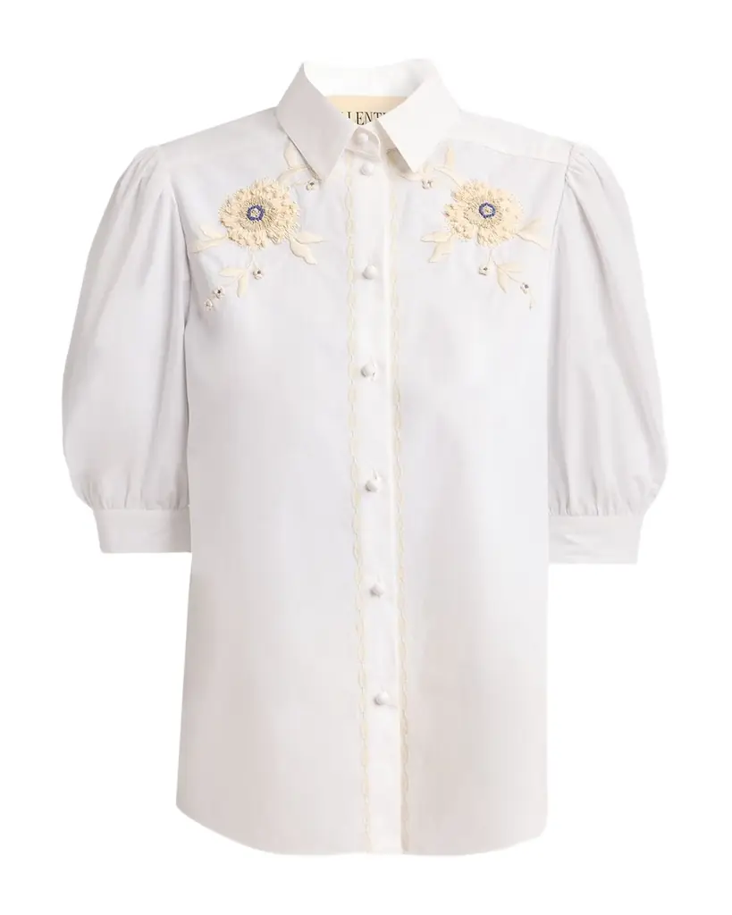 Valentino Garavani Floral Embroidered Short-Sleeve Button-Down Shirt
