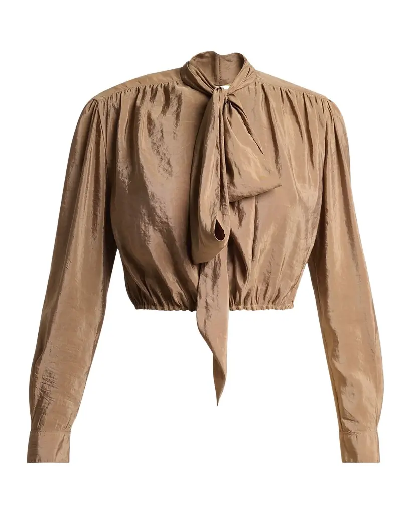 Saint Laurent Lavallière Taffeta Crop Blouse
