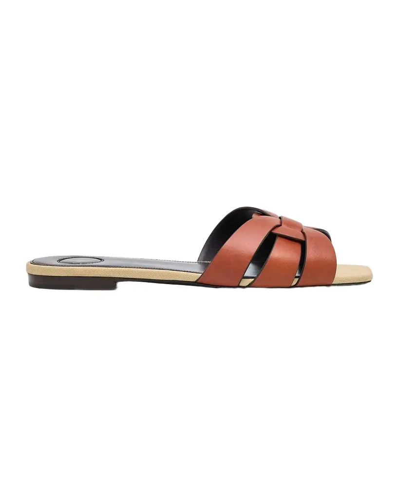 Saint Laurent Tribute Woven Leather Flat Sandals