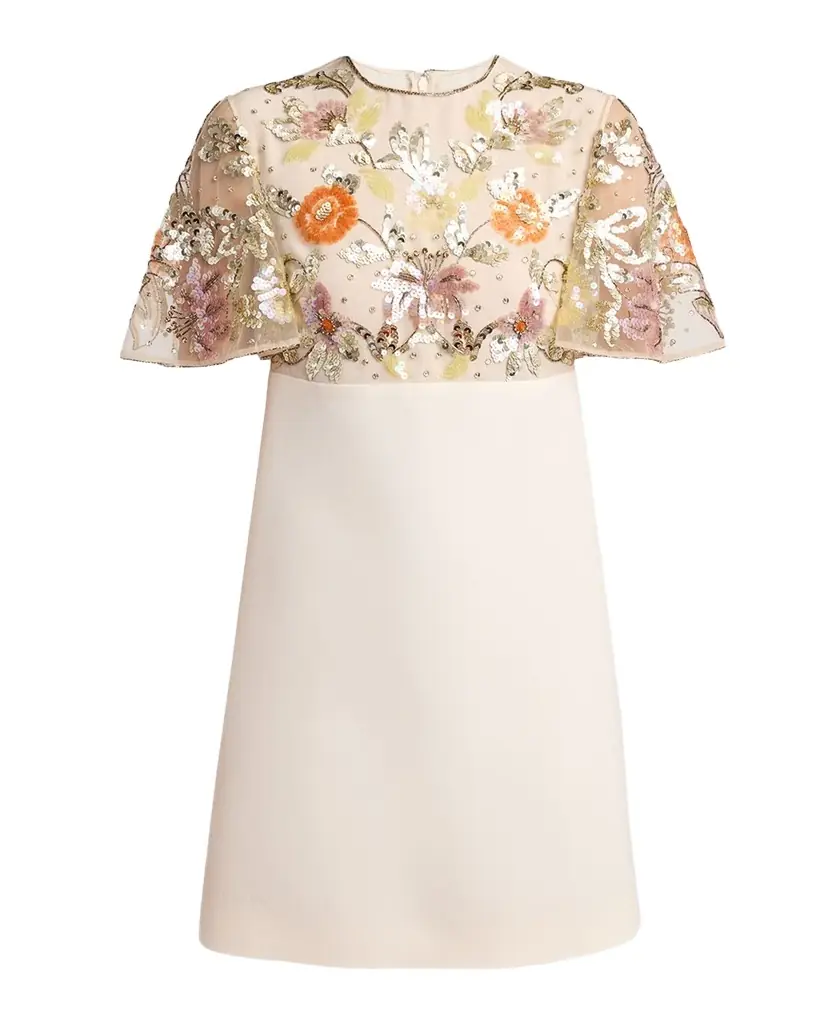 Valentino Garavani Embroidered Mesh Empire-Waist Mini Shift Dress