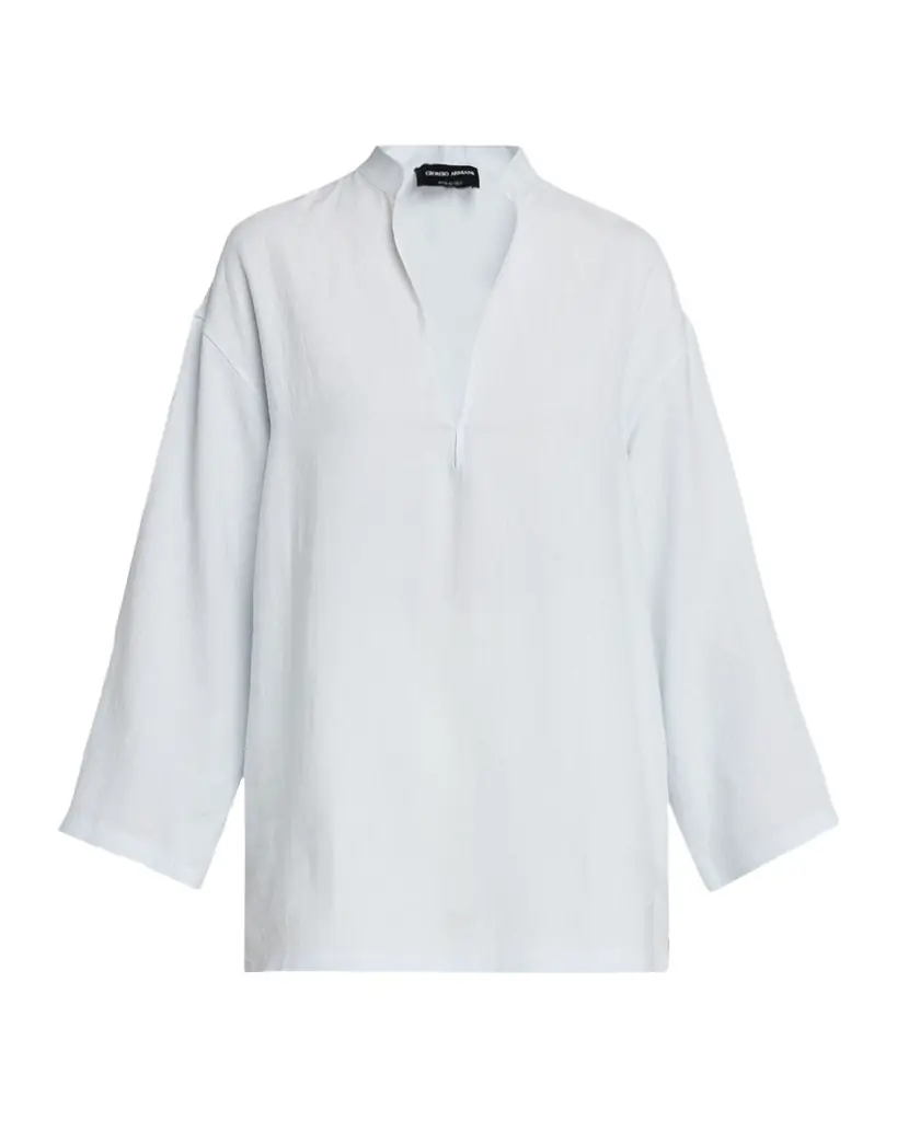 Giorgio Armani V-Neck Long-Sleeve Hemp Tunic Shirt