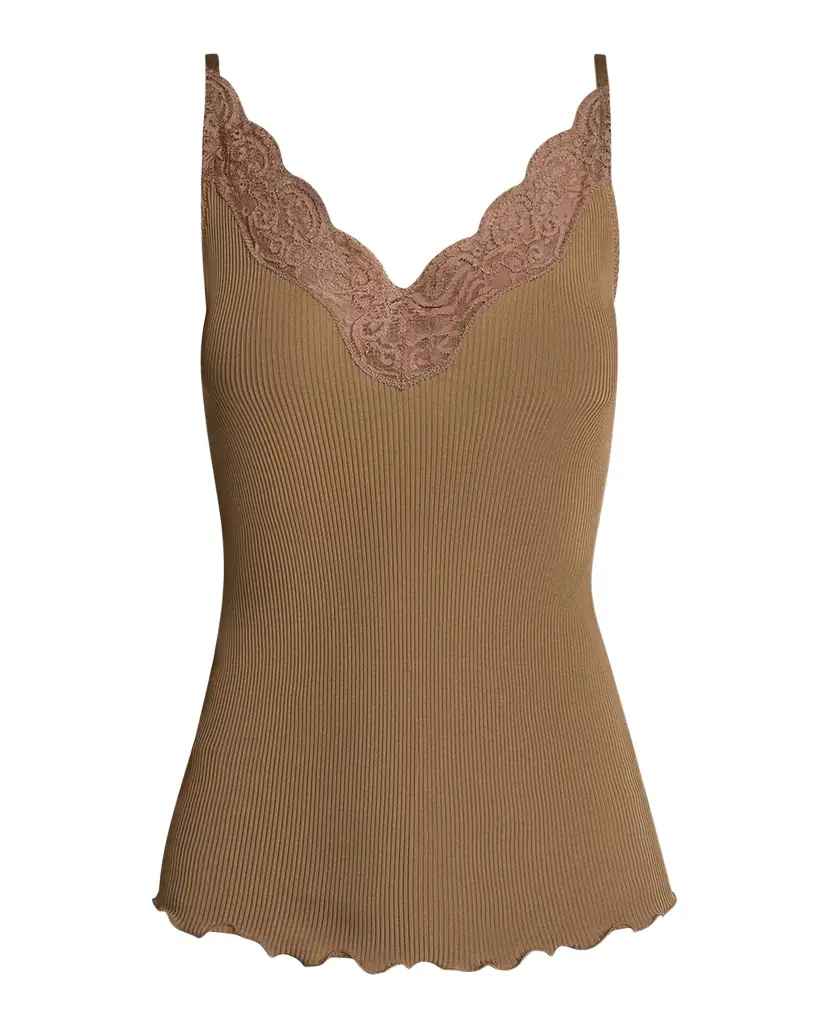 Saint Laurent Lace V-Neck Ribbed Tank Top