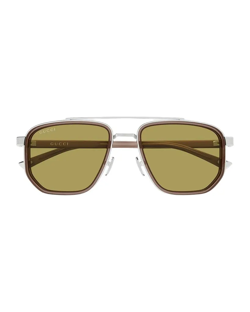 Gucci Men 's GG2073S Double-Bridge Metal and Bio-Nylon Aviator Sunglasses