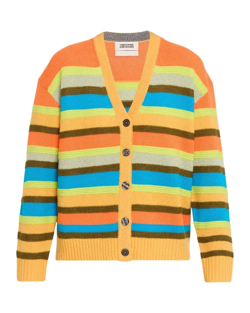CHRISTOPHER JOHN ROGERS Multi-Stitch Relaxed Striped Cardigan