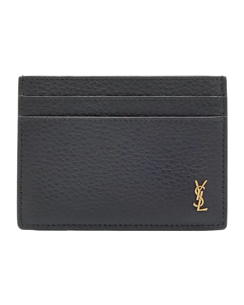 Saint Laurent Men 's Tiny Cassandre YSL Card Holder in Grained Leather